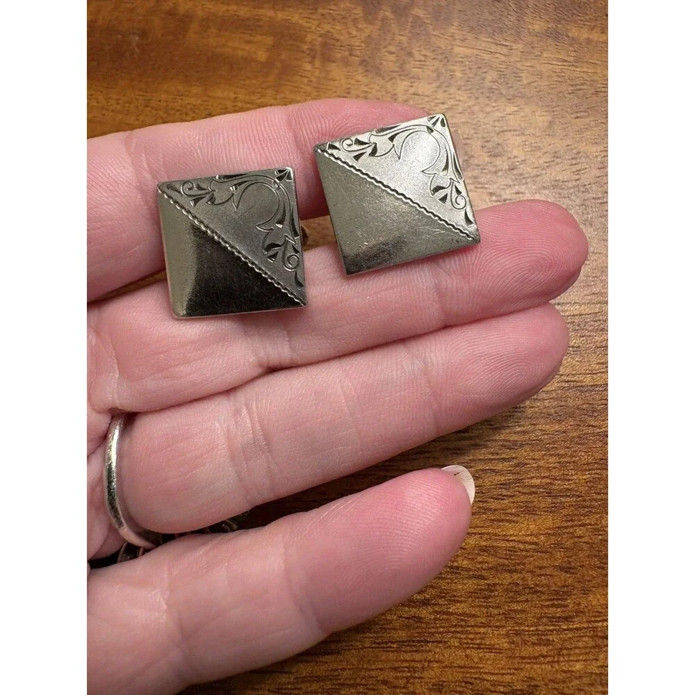 Vintage Kreisler USA Silver Plated Engraved Square Cufflinks Men’s Formal Style